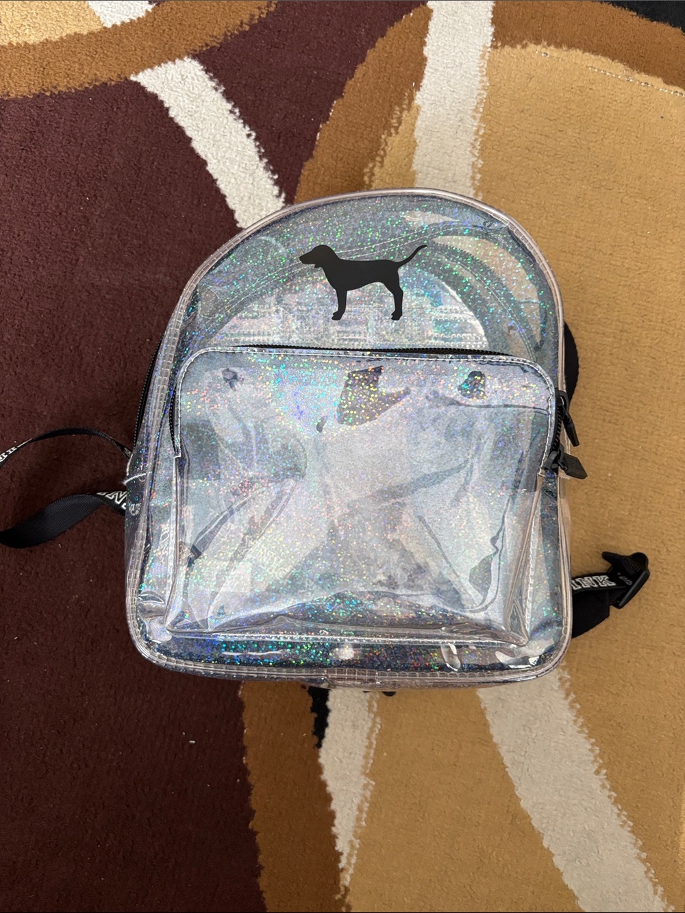 PINK Victoria's Secret Clear Holographic Mini Backpack with Black Trim